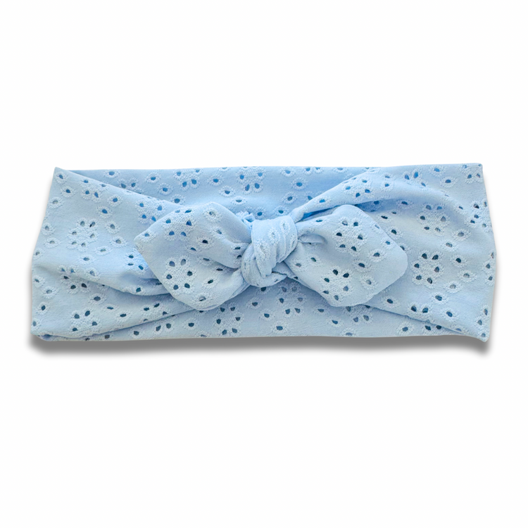 Light Blue Eyelet Sweetheart Headband (or removable tie option) Sewing Sweethearts Sweetheart with Removable Tie
