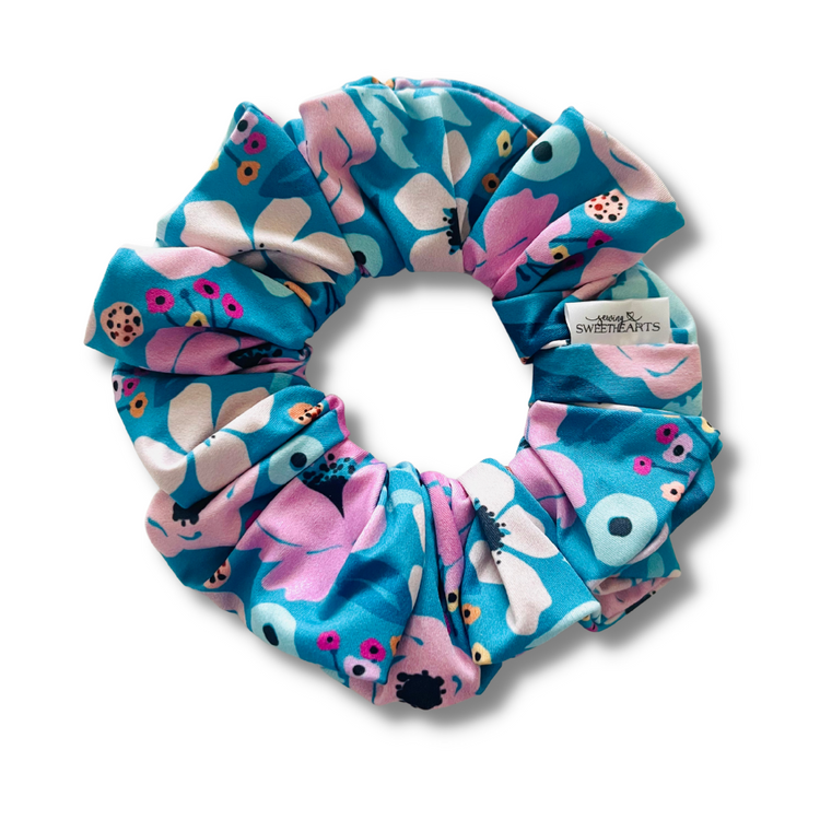 Teal Blooms Scrunchie Sewing Sweethearts