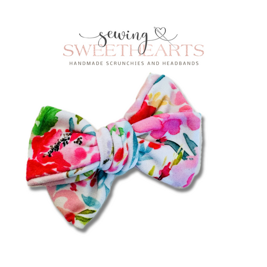 Bright Pink Flowers Bow  Sewing Sweethearts   