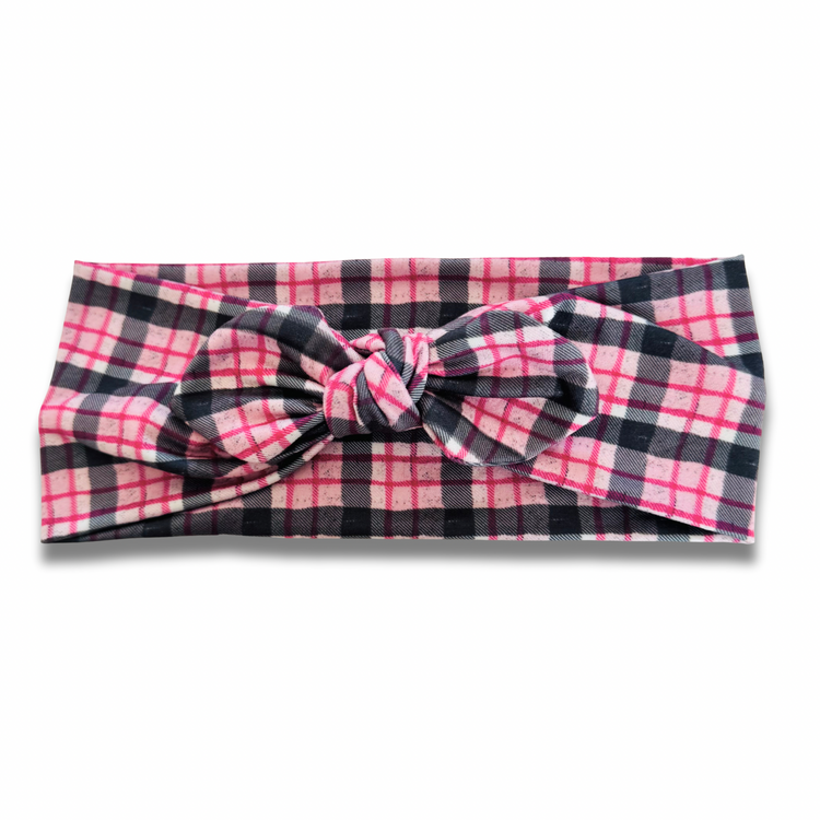 Pretty in Pink Plaid Sweetheart Headband (or removable tie option) Sewing Sweethearts Sweetheart with Removable Tie