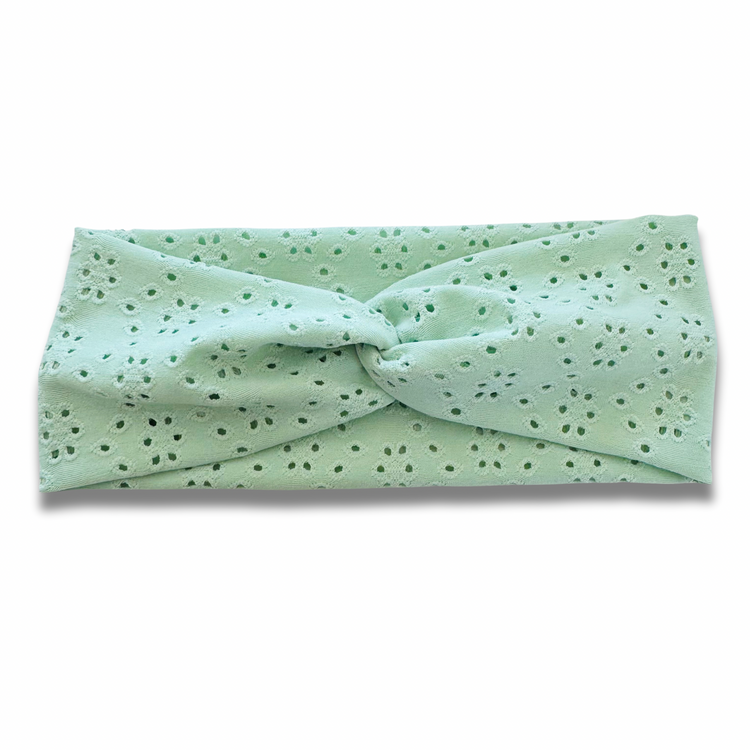 Minty Sage Eyelet Sweetheart Headband (or removable tie option) Sewing Sweethearts Sweetheart