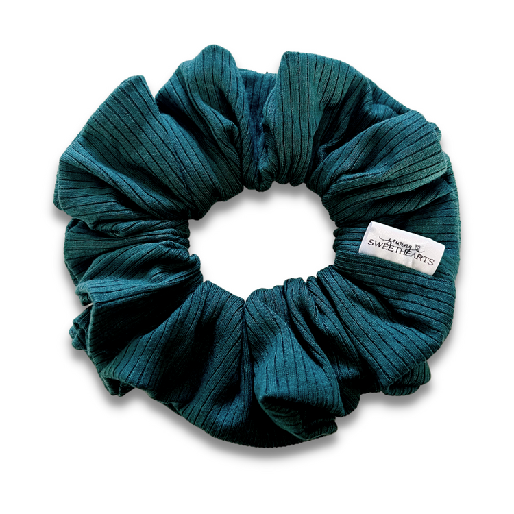 Dark Green Ribbed Scrunchie Sewing Sweethearts