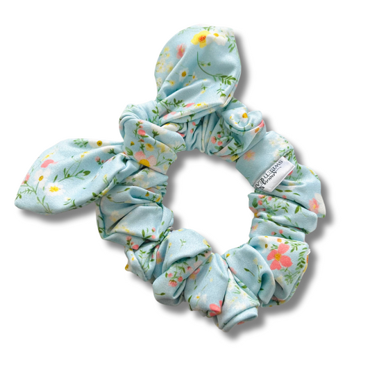 Mini Blue Flowers Bow Scrunchie  Sewing Sweethearts   