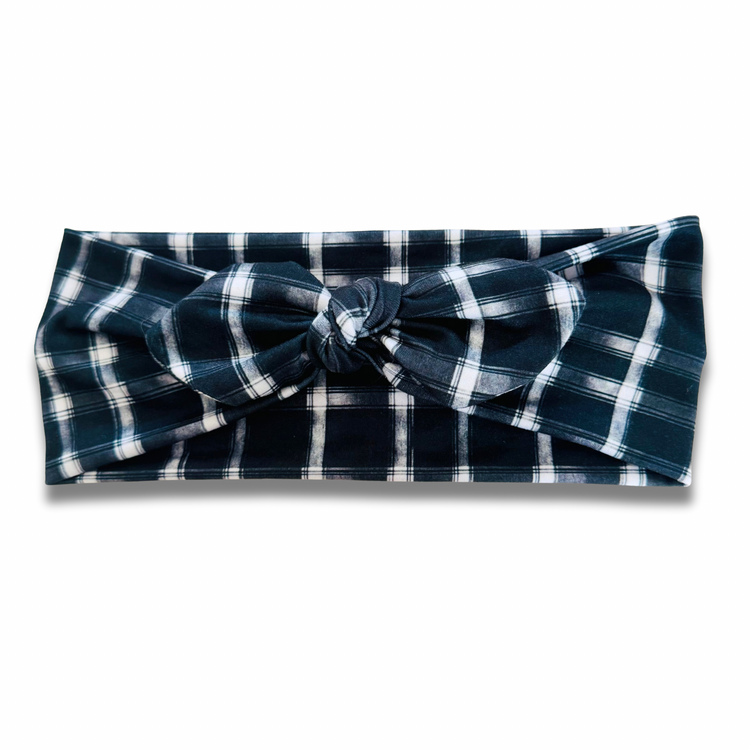 Black Plaid Sweetheart Headband (or removable tie option) Sewing Sweethearts Sweetheart with Removable Tie