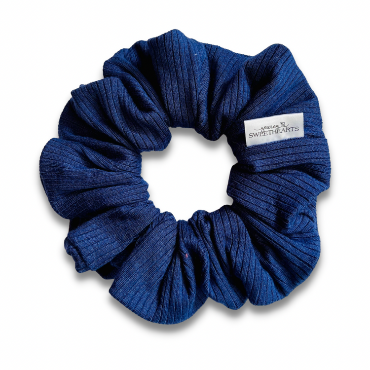 Midnight Blue Ribbed Scrunchie Sewing Sweethearts
