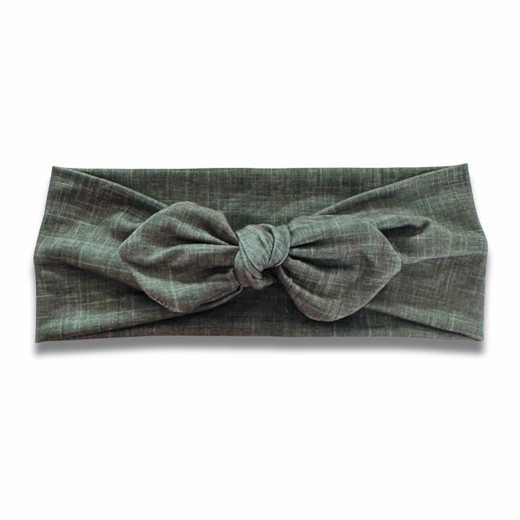 Dark Olive Linen Style Sweetheart Headband (or removable tie option) Sewing Sweethearts Sweetheart with Removable Tie