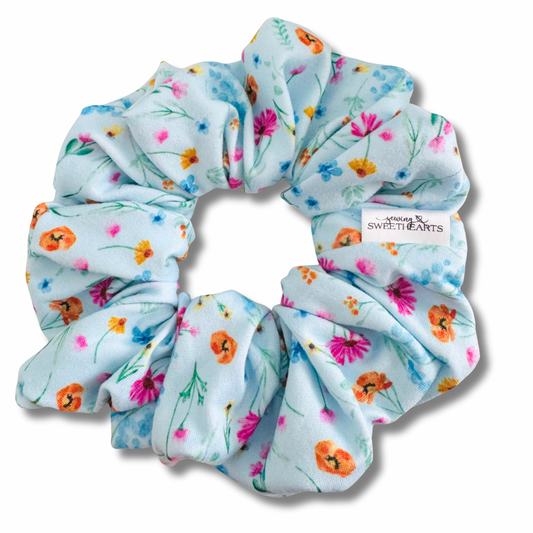 Blue Meadow Blossoms Scrunchie Sewing Sweethearts