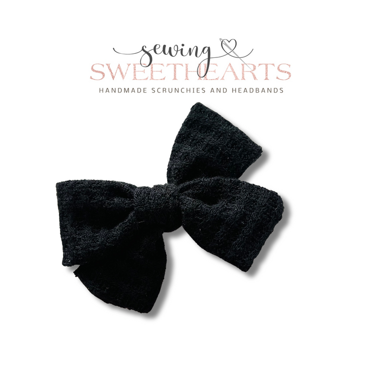 Black Waffle Knit Bow Sweet Minis Sewing Sweethearts