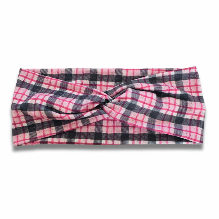 Pretty in Pink Plaid Sweetheart Headband (or removable tie option) Sewing Sweethearts Sweetheart