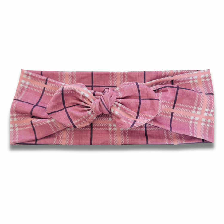 Dusty Rose Plaid Sweetheart Headband (or removable tie option) Sewing Sweethearts Sweetheart with Removable Tie