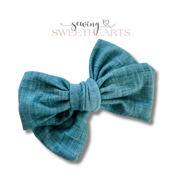 Teal Linen Style Bow Sewing Sweethearts