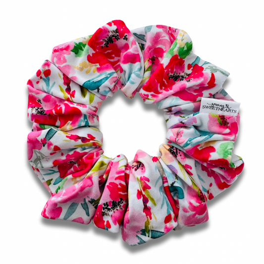 Bright Pink Flowers Scrunchie  Sewing Sweethearts   