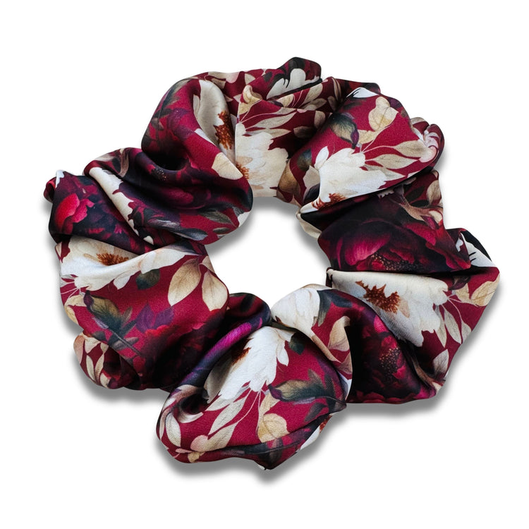 Burgundy Peony Satin Scrunchie Sewing Sweethearts