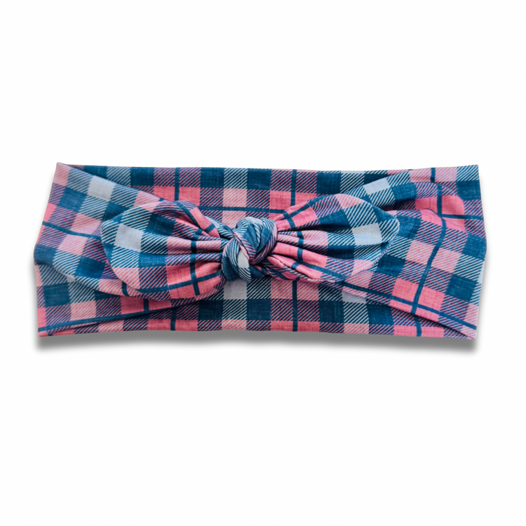 Cozy Blush Plaid Sweetheart Headband (or removable tie option) Sewing Sweethearts Sweetheart with Removable Tie