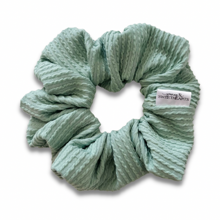 Light Sage Wavy Ribbed Scrunchie Sewing Sweethearts