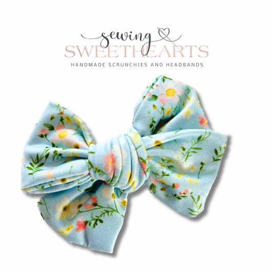 Mini Blue Flowers Bow  Sewing Sweethearts   