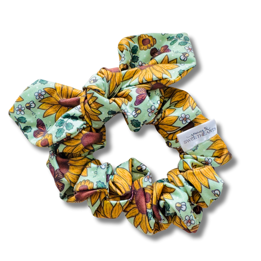 Sunflower Hearts Bow Scrunchie Sewing Sweethearts
