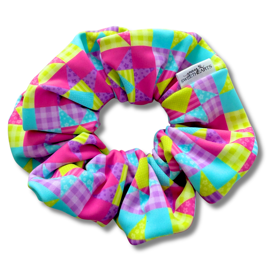 Neon Patchwork Swim Scrunchie Sewing Sweethearts