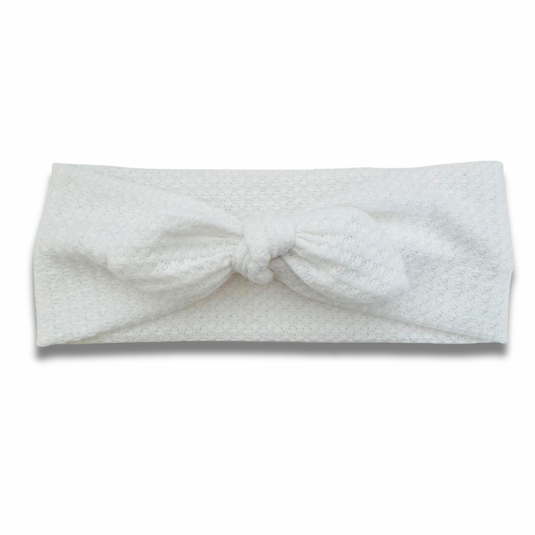 White Waffle Knit Sweetheart Headband (or removable tie option) Sewing Sweethearts Sweetheart with Removable Tie