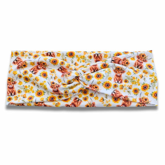 Sunflowers & Cows Sweetheart Headband (or removable tie option) Sewing Sweethearts Sweetheart