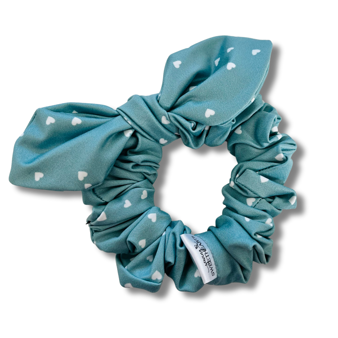 Sage Mini Hearts Bow Scrunchie  Sewing Sweethearts   