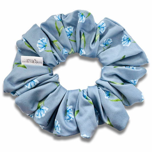 Steel Blue Flowers Scrunchie Sewing Sweethearts