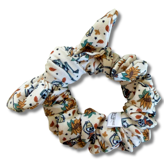 Dancing Fall Skeletons Bow Scrunchie Sewing Sweethearts