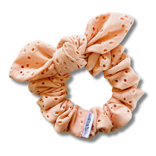 Peach Eyelet Bow Scrunchie  Sewing Sweethearts   
