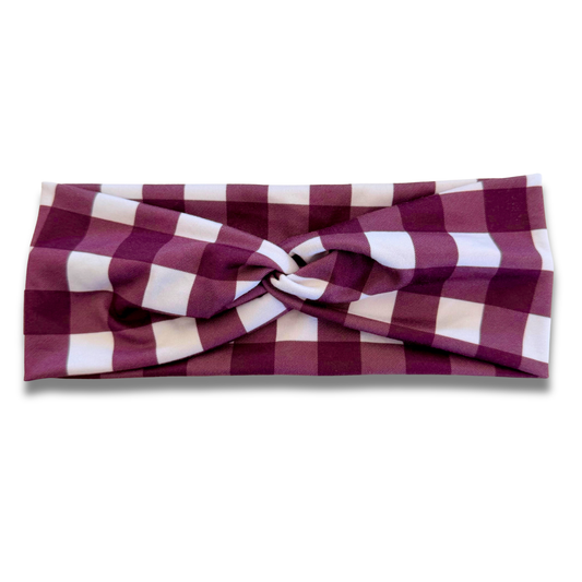 Maroon Plaid Sweetheart Headband (or removable tie option) Sewing Sweethearts Sweetheart