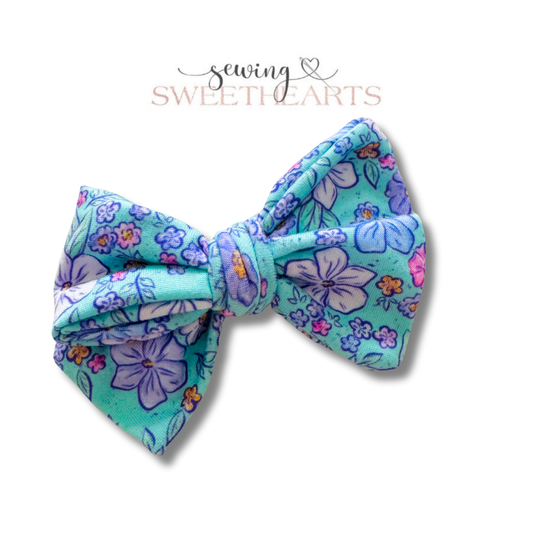 Aqua Blooms Bow Sewing Sweethearts