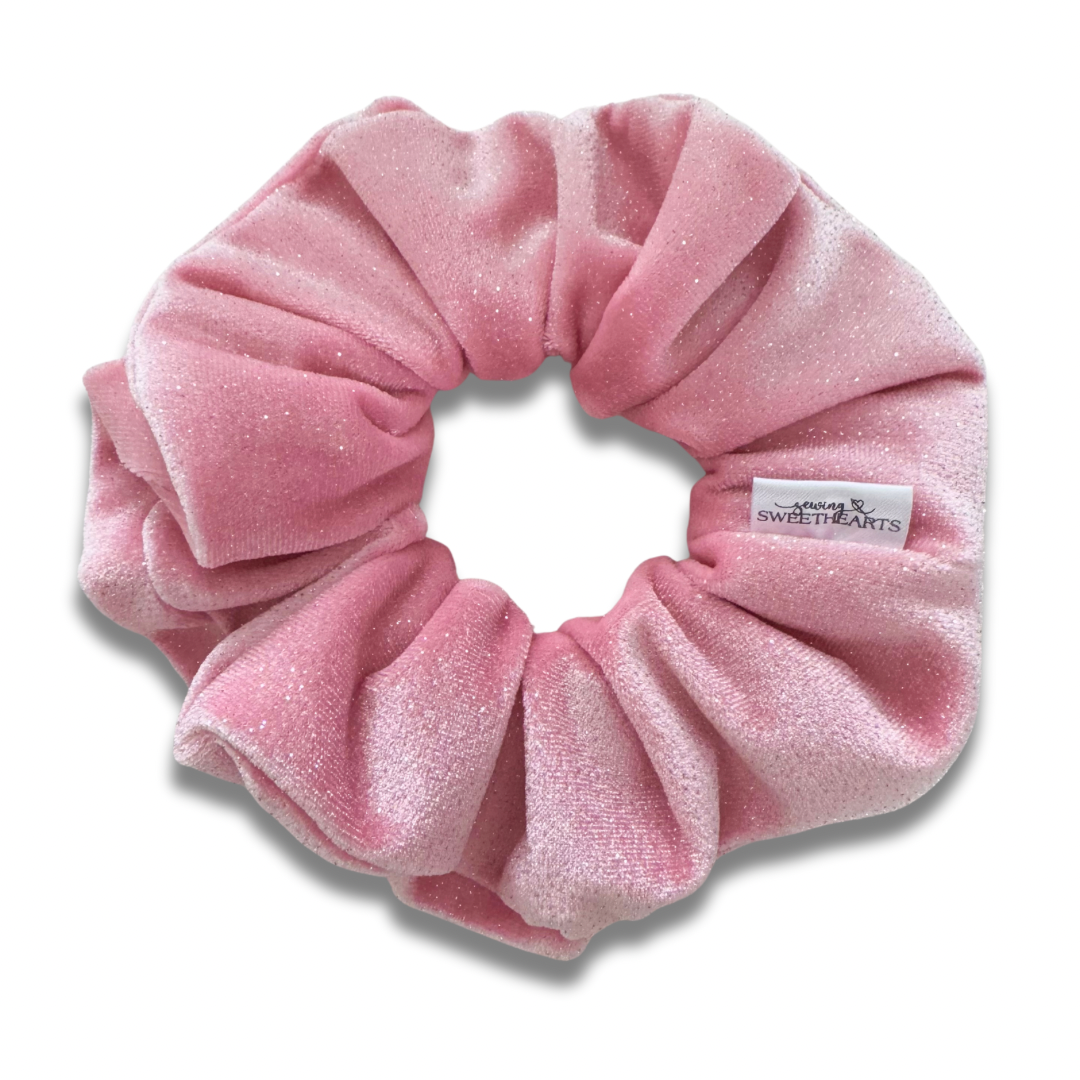 Pink Glitter Velvet Scrunchie Sewing Sweethearts