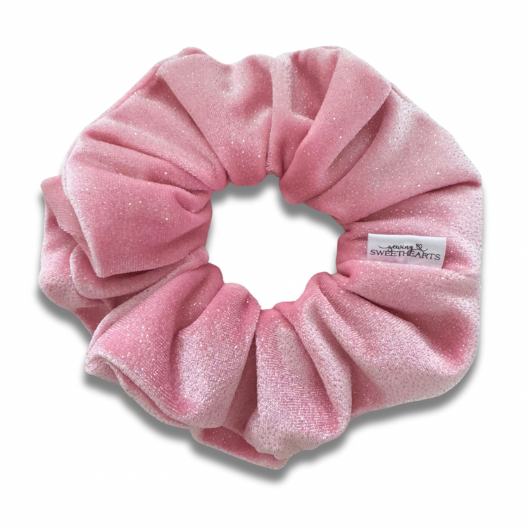 Pink Glitter Velvet Scrunchie Sewing Sweethearts