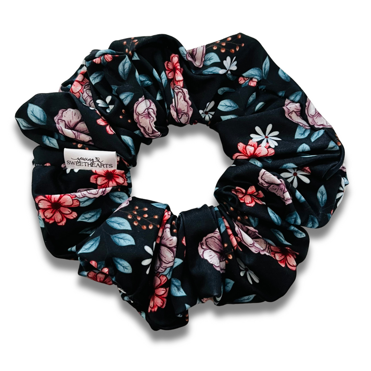 Vintage Black Floral Scrunchie  Sewing Sweethearts   