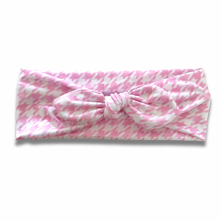 Pink Houndstooth Sweetheart Headband (or removable tie option) Sewing Sweethearts Sweetheart with Removable Tie
