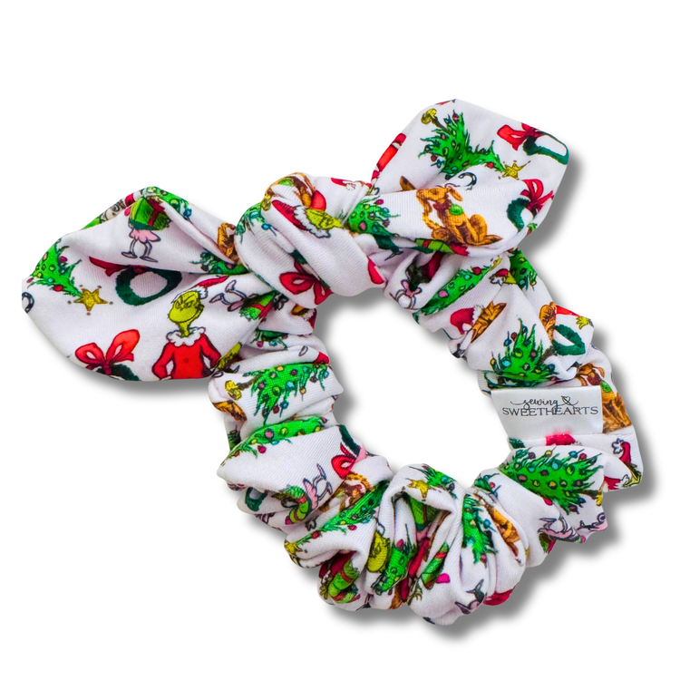 Grinchy Who Crew Bow Scrunchie Sewing Sweethearts