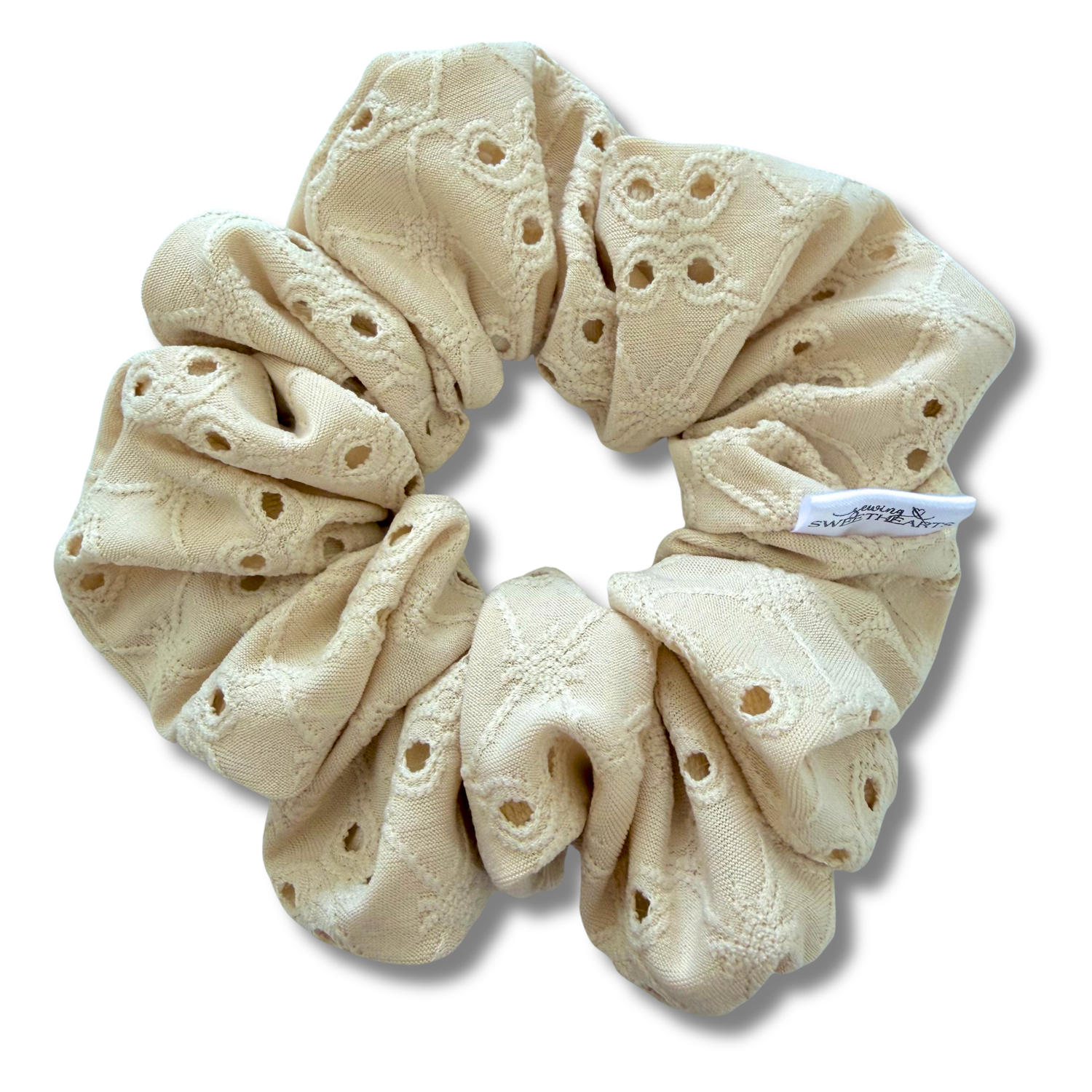 Beige Eyelet Scrunchie Sewing Sweethearts