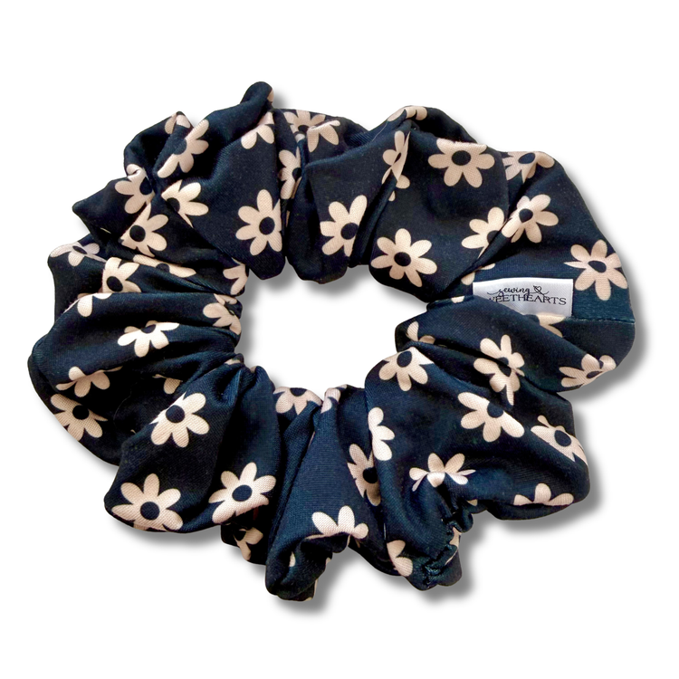 Daisies on Black Scrunchie Sewing Sweethearts