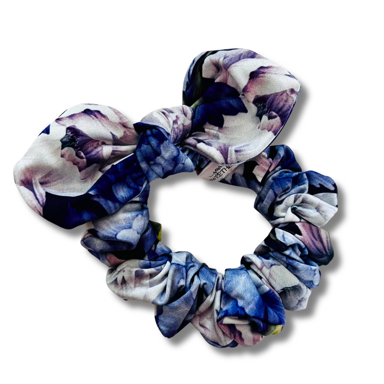 Blue Peonies Bow Scrunchie  Sewing Sweethearts   