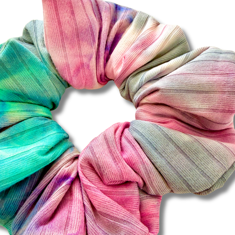 Pink Mint Tie Dye Ribbed Scrunchie Sewing Sweethearts