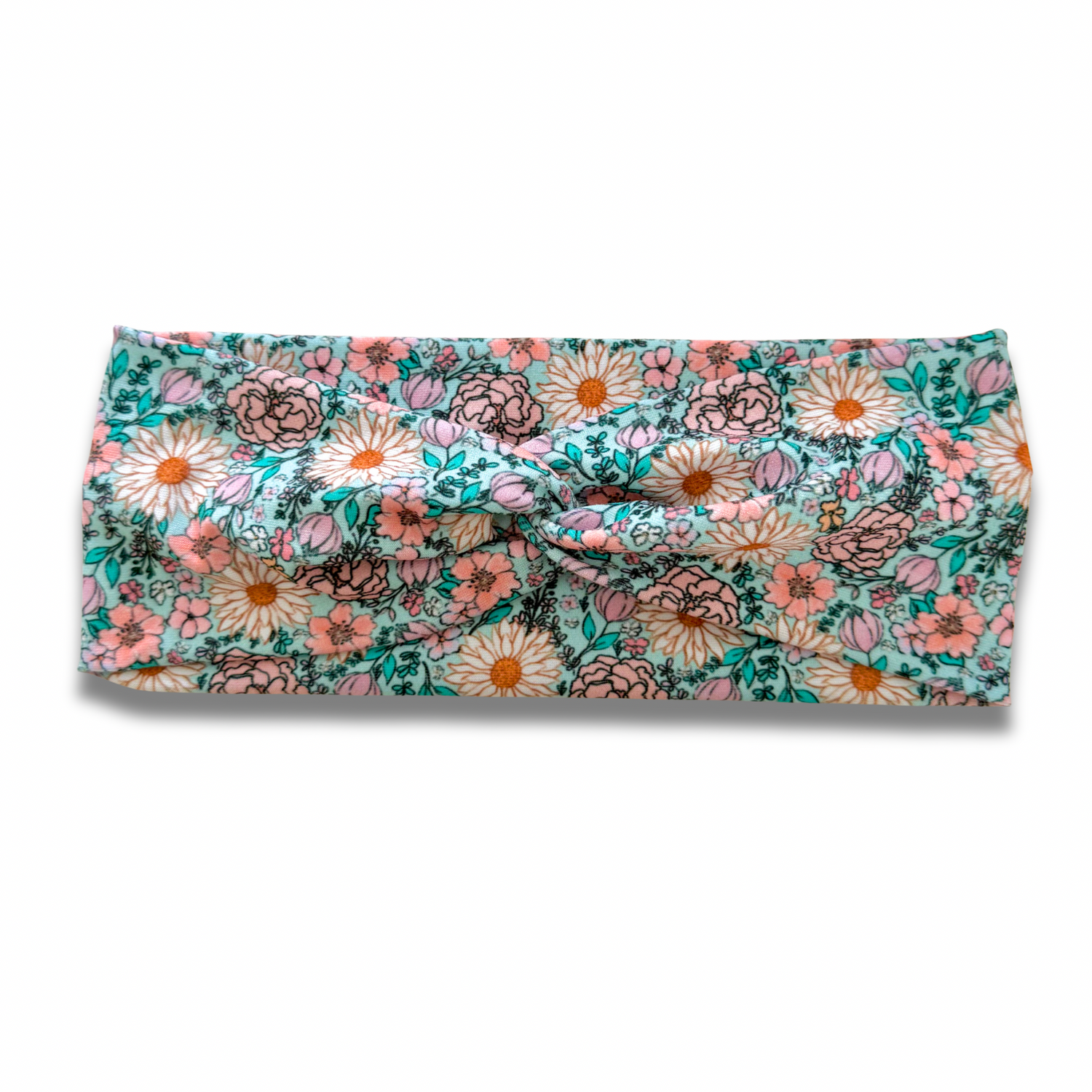 Aqua Daisies Sweetheart Headband (or removable tie option) Sewing Sweethearts Sweetheart