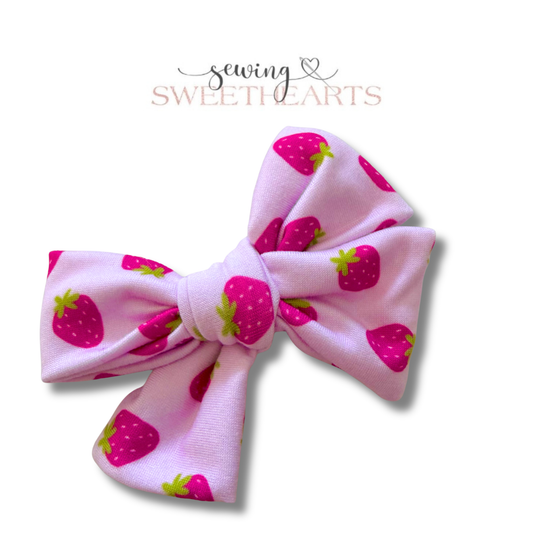 Pink Strawberries Bow Sewing Sweethearts