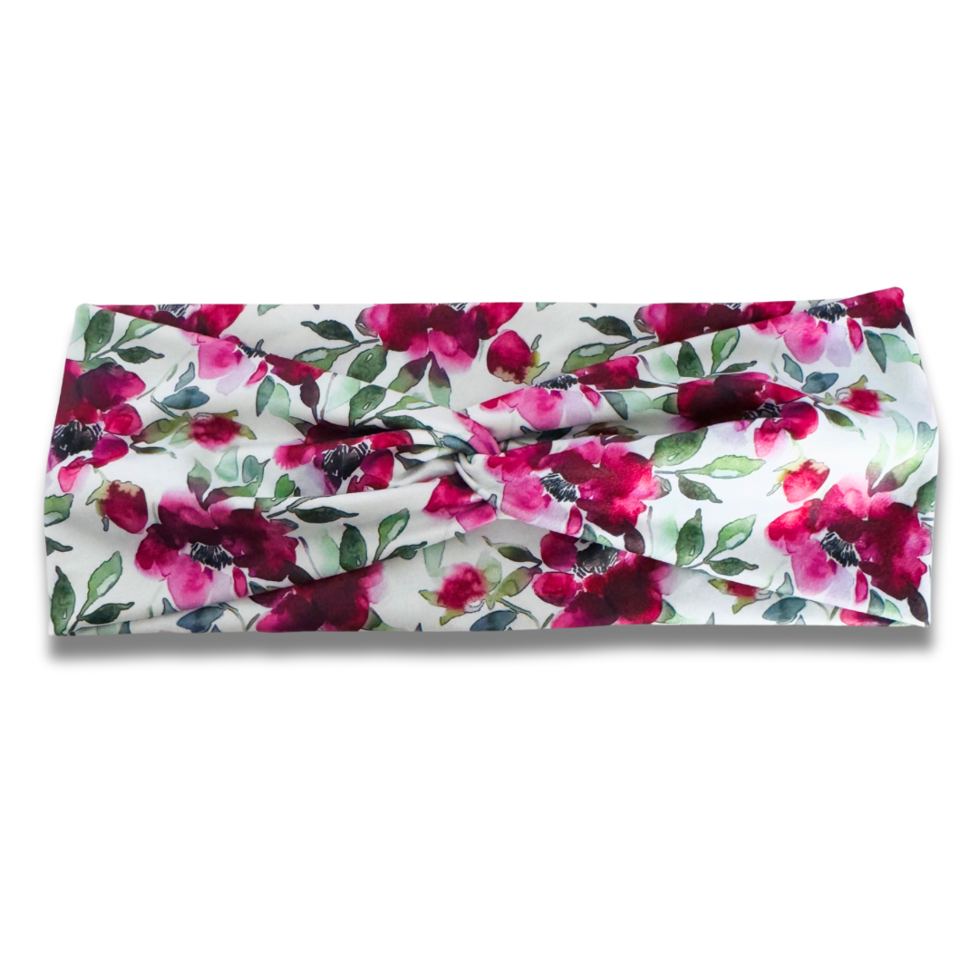 Merlot Flowers Sweetheart Headband (or removable tie option) Sewing Sweethearts Sweetheart