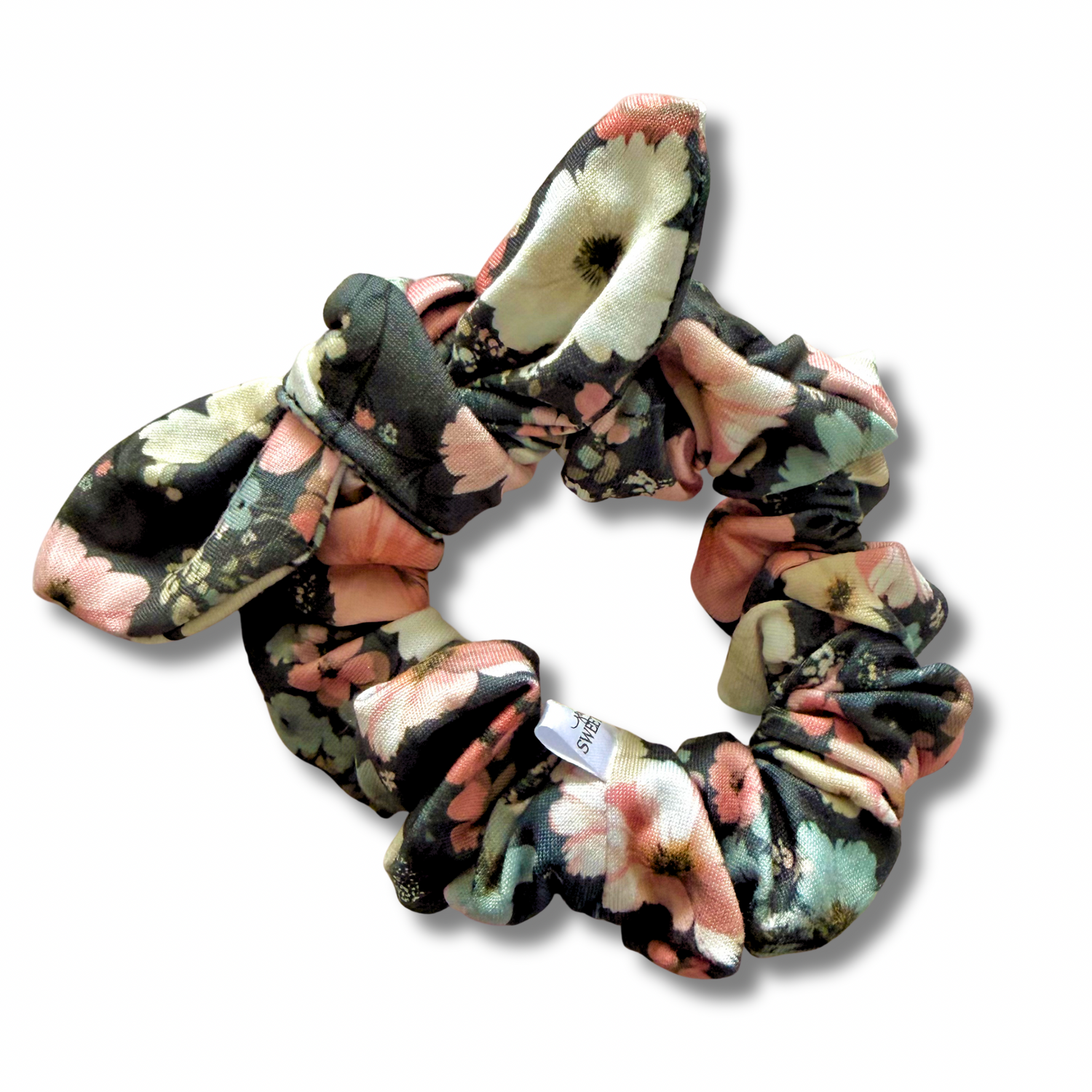 Blush Noir Blossoms Bow Scrunchie Sewing Sweethearts
