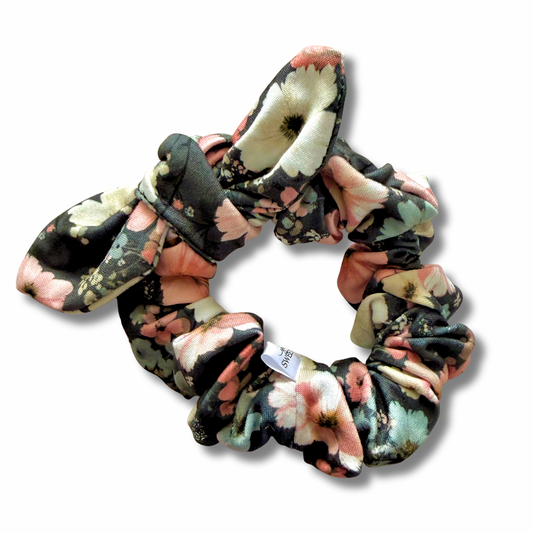 Blush Noir Blossoms Bow Scrunchie Sewing Sweethearts