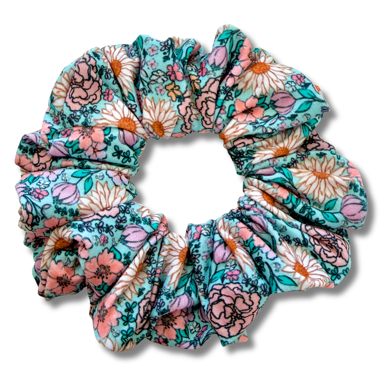 Aqua Daisies Scrunchie Sewing Sweethearts