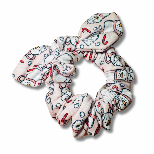 Snowman Cups Bow Scrunchie