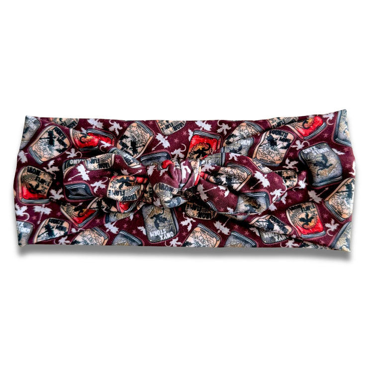 4th Wing on Burgundy Sweetheart Headband (or removable tie option) Sewing Sweethearts Sweetheart with Removable Tie