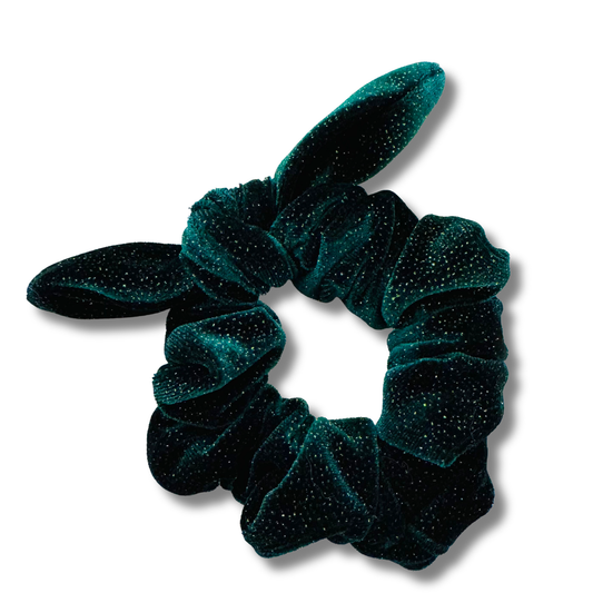 Forest Glitter Velvet Bow Scrunchie Sewing Sweethearts