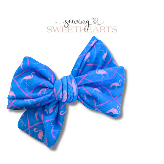 Flamingos on Blue Bow Sewing Sweethearts