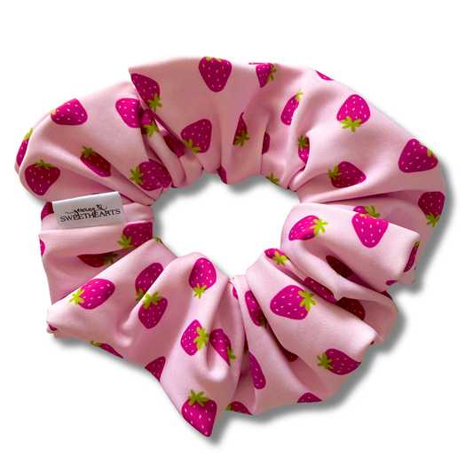 Pink Strawberries Swim Scrunchie Sewing Sweethearts